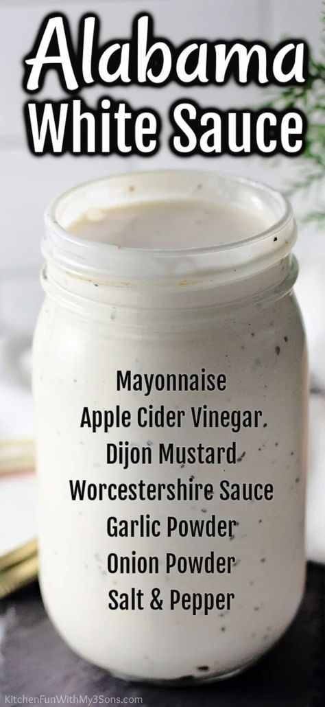 For a creamy and tangy take on barbecue sauce, make this fantastic Alabama White BBQ Sauce! So simple to whip up in minutes, you'll love serving this special sauce with grilled meats, chicken wings, or even on hamburgers. #CraftCocktailSyrupsandMixers Diy Bbq Sauce, Alabama White Bbq Sauce, Steak Sauce Recipe, White Bbq Sauce, Homemade Bbq Sauce Recipe, White Sauce Recipes, Homemade Sauce Recipes, Salad Dressing Recipes Homemade, Grilled Meats