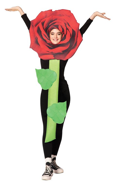 PRICES MAY VARY. ROSE TO THE OCCASION: You certainly rose to the occasion when showing up in the prettiest flower! The classic Rose Flower Costume will be sure to turn heads. INCLUDES: The costume includes a head in one piece tunic with an open face for easy eating and drinking. It has a hard Velcro back closing. It is printed on the front only with 3D leaves on the stem. FIT & CARE: This costume is a one size and fits most adults. You can care for your new costume by simply spot cleaning with c Crazy Halloween Costumes, 3d Leaves, Rose Costume, Up Cosplay, Bouquet Garden, Crazy Costumes, Trendy Food, Single Red Rose, Flower Costume