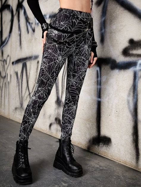 ROMWE PUNK Spider Web Print Leggings | SHEIN USA Women Bottoms, Women Leggings, Print Leggings, Men's Beauty, White Casual, Spider Web, Printed Leggings, Women's Leggings, Womens Bottoms