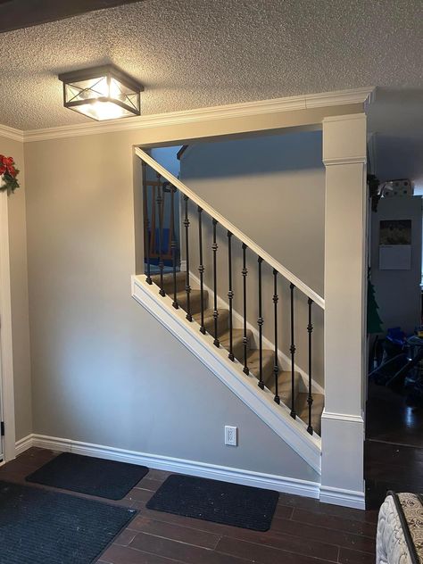 Basement Steps Ideas Stair Redo, Basement Steps Ideas, Basement Staircase Ideas, Under Basement Stairs, Open Basement Stairs, Redo Stairs, Basement Staircase, Basement Refinishing, Basement Steps