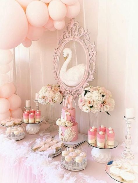 Swan Party Decorations, Swan Theme Baby Shower Ideas, Ballet Baby Shower Ideas, Swan Baby Shower Theme, Swan Baby Shower Ideas, Swan Soiree, Ballerina Baby Shower Theme, Ballet Baby Shower, Baptism Decorations Girl