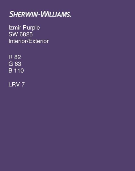 In honor of the Superbowl XLVII Champions the Color of the Day is Izmir Purple by Sherwin Williams.   Congratulations to the Baltimore Ravens!!! Sherwin Williams Purple, Dark Purple Paint Colors, Dark Purple Paint, Sherman Williams Paint, Twilight Purple, Sherman Williams, Exterior Paint Schemes, Purple Paint Colors, Leigh Ann