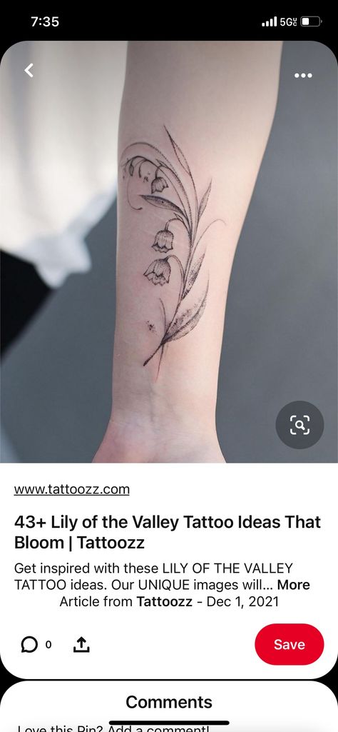 Lily Of The Valley Tattoo Design, Michelle Tattoo, Well Tattoo, Lilly Tattoo, Lily Of The Valley Tattoo, Valley Tattoo, Carnation Tattoo, Lillies Tattoo, Around Arm Tattoo