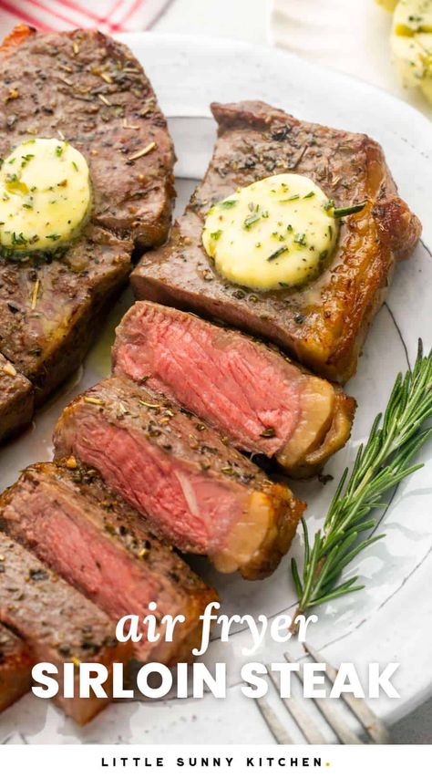 Air Fryer Sirloin Steak is beautifully seared on the outside and stays juicy and tender on the inside. Air Fryer Steak Recipes, Air Fryer Sirloin Steak, Air Fryer Sirloin, Steak In The Air Fryer, Steak Recipes Pan Seared, Air Fry Steak, Little Sunny Kitchen, Air Fryer Steak, Sunny Kitchen