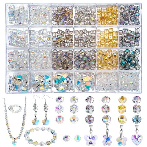 PRICES MAY VARY. PACKAGE INCLUDES - The premium crystal beads kit includes 150pcs 8mm flat beads, 150pcs 8mm 96 faceted round beads, 150pcs 6mm square beads, 100pcs 4mm flat beads, 100pcs 4mm rhombus beads, 20pcs 14mm crystal pendants, 2pcs crystal elastic threads, and 1 pair of small craft scissors. Meet your various jewelry making needs. EXCELLENT QUALITY - JADVY's crystal glass beads are made with higher quality materials, more exquisite than ordinary crystal glass beads, and the color is mor Trendy Crafts, Beads Kit, Craft Scissors, Bracelets Making, Bracelet Making Kit, Crafts Jewelry Making, Flat Beads, Pretty Crafts, Fake Diamond