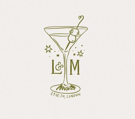 Champagne Coupe Illustration, Cocktail Bar Logo, Botanic Wedding, Birthday Martini, Wedding Stationary Design, Wedding Graphic Design, Wedding Planning Apps, Save The Date Designs, Wedding Logo