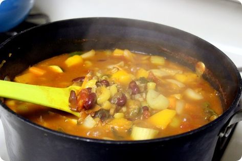 Quinoa Pasta, Lentil Chili, Cubed Sweet Potatoes, Everything But The Kitchen Sink, Leftovers Soup, Soup Chowder, Carrot And Ginger, Food Soup, Minestrone Soup