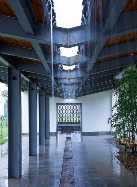 Gallery of Rain-hearing Pavilion of AUA / TJAD - 12 Water Roof Architecture, Rain Collection Architecture, Water Collecting Roof Architecture, Water Collection Roof, Rainwater Harvesting System Architecture, Rainwater Collection System Architecture, Rainwater Architecture, Water Feature Architecture, Water In Architecture