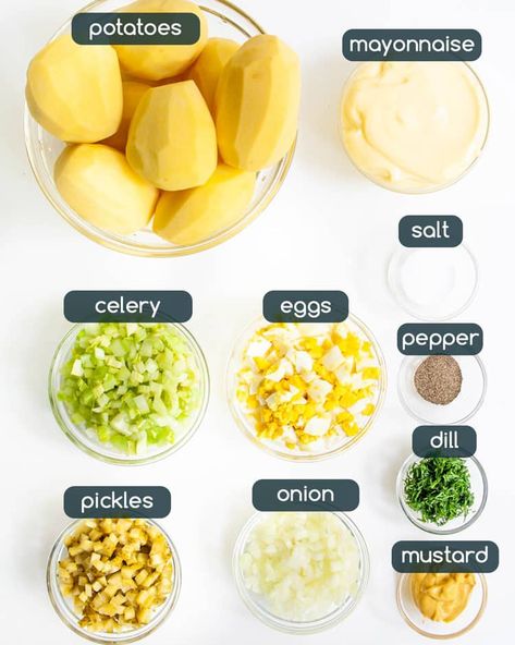 Easy Potato Salad is a perfect side dish for any occasion. It's creamy, savory, tangy, and full of great texture. This will be whipped up in a flash and is sure to please a crowd, no matter the size! #potatosalad #potatoes Potatoe Salad Recipe Easy, Easter Sides For Bbq, Easiest Potato Salad, Super Easy Potatoe Salad, Rudy’s Potato Salad, Potato Salad Thanksgiving, Easter Potato Salad, Easy Potato Salad Recipe With Egg, Easy Potato Salad Simple