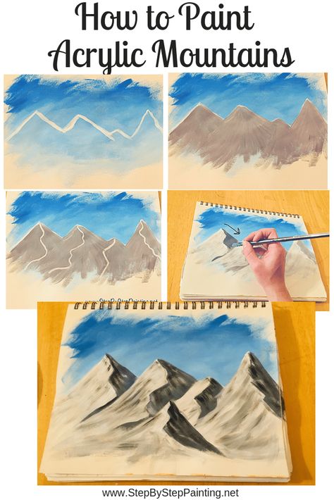 How To Paint Mountains - Step By Step Painting Acrylic Mountains, Paint Mountains, Painting Mountains, Pasta Art, Mountains Painting, Mountain Drawing, Paint Acrylic, Landscape Paintings Acrylic, Seni Cat Air