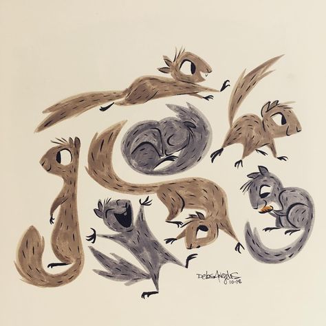 Ricky De Los Angeles on Instagram: “Squirrels! . . #inktober #inktober2018 #inkdrawing #squirrel #Inkillustration #tombowbrushpen #tombow #characterdesign #characterposes…” Bear And Squirrel Drawing, Flying Squirrel Character Design, Squirrel Character Design, Chipmunk Illustration, Squirrel Doodle, Squirrel Aesthetic, Squirrel Character, Squirrel Mascot, Elephant Doodle