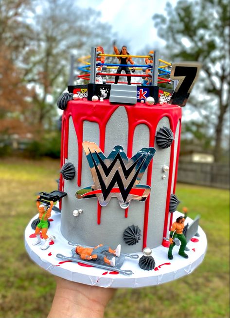 Wwe Wrestling Cake, Wwf Party Ideas, Wwe Birthday Cakes For Boys, Wrestlemania Birthday Party, Wresting Cake, Wwe Themed Birthday Party, Wwe Birthday Party Ideas Decoration, Wwe Cake Ideas, Wwe Party Ideas