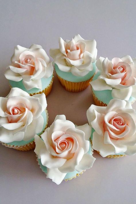 24 Flower Wedding Cupcakes That Look Like Real Flowers | Wedding Forward Cupcakes With Flowers, Real Wedding Flowers, Wedding Cakes Elegant, Big Wedding Cakes, Rustic Wedding Cake Toppers, Rose Cupcakes, Personalized Wedding Cake Toppers, Wedding Cakes With Cupcakes, Cake Trends