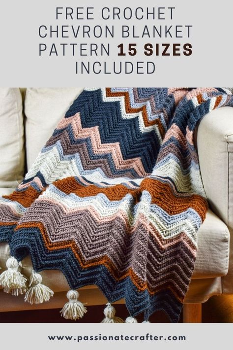 Super easy crochet chevron blanket. 15 sizes available for you and loved ones. From baby to adult sizes.Preemie, Lapghan, Small Throw to King size. King Size Quilt Patterns Free, Punto Zig Zag Crochet, Crochet Chevron Blanket, Chevron Crochet Blanket Pattern, Chevron Crochet Patterns, Zig Zag Crochet, Crochet Blanket Chevron, Crochet Chevron, Striped Crochet Blanket