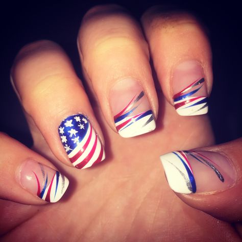 American Flag Nails, Patriotic Nails Design, Firework Nails, Flag Nails, Patriotic Nails, American Nails, Fourth Of July Nails, 4th Of July Nails, Striped Nails