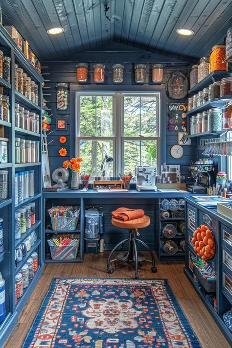 Summer House Craft Room, Crafting Shed, Warhammer Room, Canvas Organization, Hobby Room Ideas, Shed Interior Ideas, She Shed Craft Room Ideas, Tiny She Shed, She Shed Art Studio