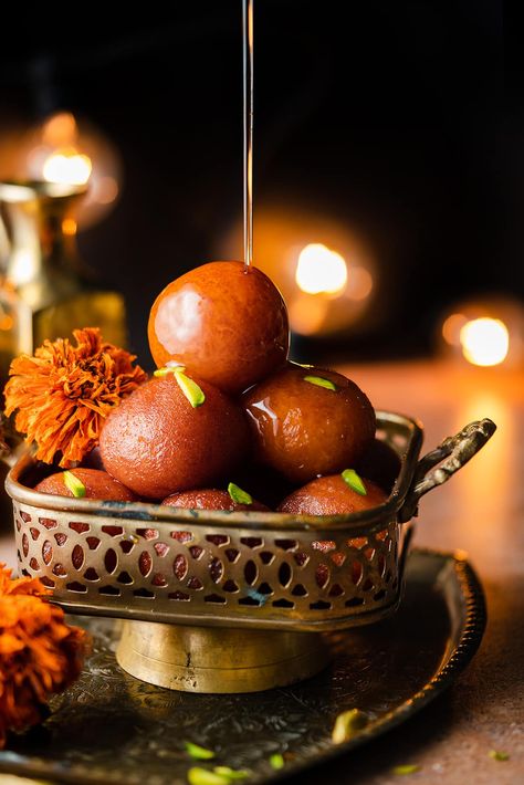 Sweets Photography, Indian Food Photography, Gulab Jamun Recipe, Jamun Recipe, Diwali Sweets, Frozen Banana Bites, Food Photoshoot, Banana Bites, Gulab Jamun