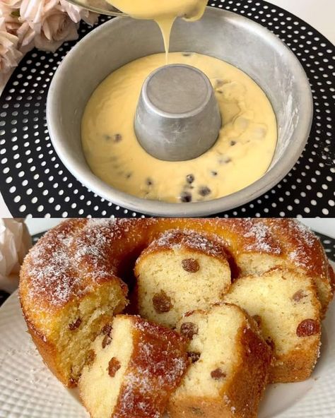 Timeless Tastes | You will make this cake in minutes and with 2 eggs | Facebook Vanilla Yogurt Cake, Yogurt Dessert Recipes, Raisin Cake, Yogurt Dessert, Trini Food, Easy Banana Bread Recipe, Jam Cookies, Frozen Chocolate, Yogurt Cake