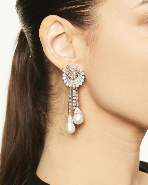 Pair of Natural Pearl and Diamond Earclips | Important Jewels | | Sotheby's Mina Hasan, Antique Diamond Earrings, Classic Diamond Earrings, Beaded Wedding Jewelry, Pearl Diamond Earrings, Filipino Clothing, Earrings Huggies, Royal Jewellery, Pakistani Jewellery