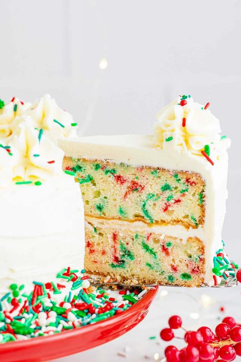 Funfetti Cake From Scratch, Holiday Desserts Christmas Cake, Christmas Layer Cake, Cake Funfetti, Traditional Christmas Cake, Honey Bun Cake, Little Sunny Kitchen, Favorite Holiday Desserts, Holiday Desserts Christmas