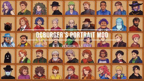 DCBurger's High Res Portrait Mod (CP) at Stardew Valley Nexus - Mods and community Stardew Valley Portrait Mod Anime, Portrait Mod Stardew Valley, Stardew Hair Mods, Ridgeside Village Stardew Valley, Stardew Portrait, Stardew Valley Mods Character, Stardew Valley Ridgeside Village, Stardew Valley Mods Portraits, Stardew Valley Portrait Mod