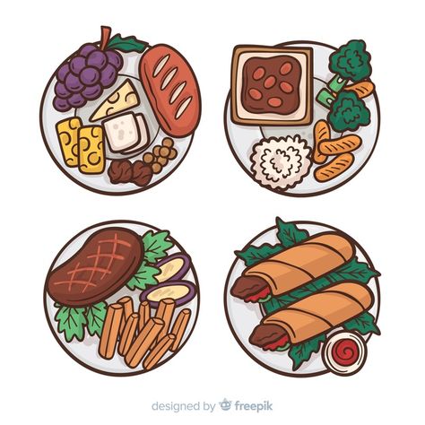 Hand drawn food dishes collection | Free Vector #Freepik #freevector #food #hand #kitchen #hand-drawn Food Dishes Drawing, Foods Drawing, Papercraft Pokemon, Healthy Food Logo, Backpack Drawing, Drawn Food, Food Illustration Art, Cute Disney Drawings, Cute Food Drawings