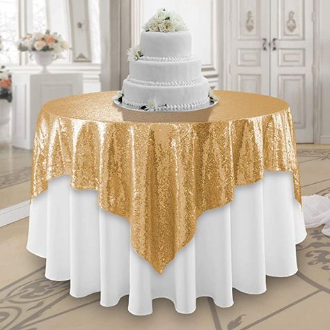 Amazon.com: Lann's Linens 72" x 72" Gold Sequin Tablecloth Overlay, Sparkly Square Table Cloth for Wedding, Party, Banquet : Home & Kitchen Rose Gold Sequin Tablecloth, Gold Sequin Tablecloth, Statement Table, Sequin Tablecloth, Sequin Table, Wedding Tablecloths, Table Overlays, Wedding Cake Table, Bridal Table