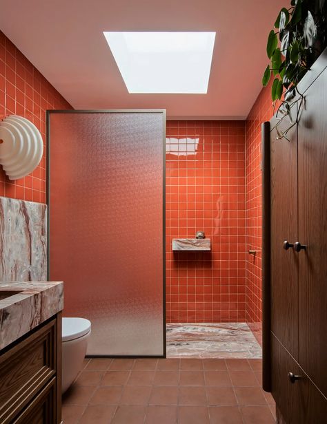 14 Incredible Bathrooms That Play With Colour + Texture Japanese Bath House, Travertine Floor Tile, Flack Studio, House Redesign, Sophisticated Bathroom, Vintage Wall Sconces, Colour Texture, Melbourne House, Design Theory