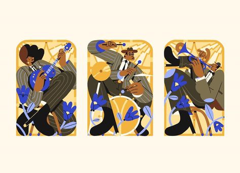 2,027 mentions J’aime, 13 commentaires - Rafael Mayani (@rmayani) sur Instagram : "Roar and Tumble. Some jazz musicians I did a couple of weeks ago when I felt like drawing some Art…" Musician Illustration, Art Deco Windows, Mid Century Illustration, Like Drawing, Jazz Musicians, Illustration Vector, Tumbling, Art Digital, A Couple