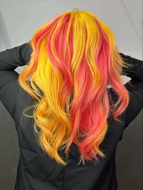 Half And Half Ombre Hair, Yellow And Peach Hair, Neon Pink And Yellow Hair, Pink Orange And Yellow Hair, Pink Lemonade Hair, Red And Yellow Hair, Yellow Orange Hair, Orange And Pink Hair, Orange And Yellow Hair