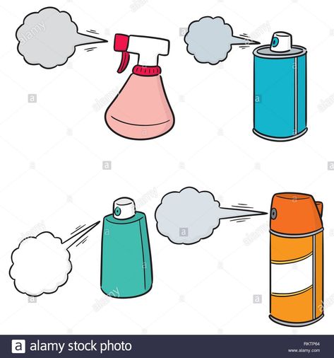 Download this stock vector: vector set of spray can and bottle - RKTP64 from Alamy's library of millions of high resolution stock photos, illustrations and vectors./ Spray Bottle Drawing, Bottle Drawing, Bottle Images, Spray Can, Journal Stickers, Colorful Drawings, Free Vector Art, Royalty Free Photos, Spray Bottle