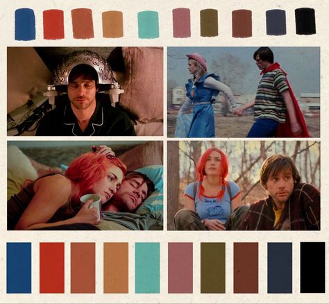 Warm muted color palette from the 2004 Jim Carrey and Kate Winslet movie Eternal Sunshine cinematography colorpallete color jimcarrey moviesbygenre romantic Eternal Sunshine Of The Spotless Mind Color Palette, Cool Summer Palette, The Craft Movie, Color In Film, Movie Color Palette, Eternal Sunshine Of The Spotless Mind, Color Tips, Color Design Inspiration, Film Studies