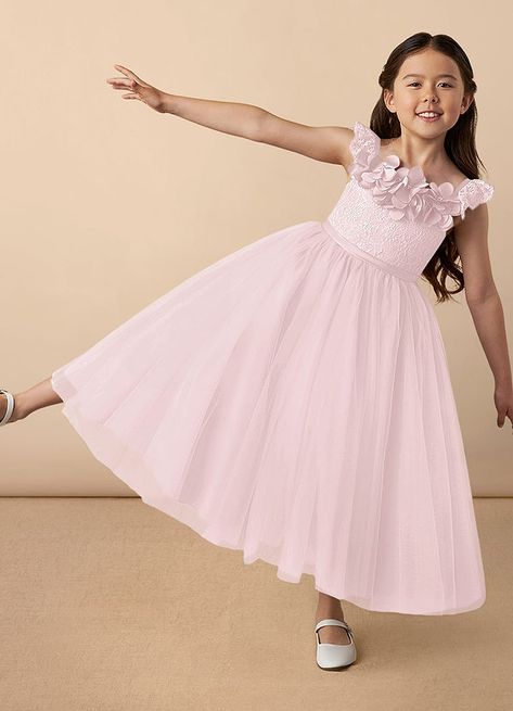 Demetra is our adorable flower girl dress cut from tulle, lace, and matte satin. She features a tulle A-line skirt, a matte satin belt, and a bow. Flower Girls Dresses Blush Pink, Baby Pink Flower Girl Dresses, Pink Quinceanera Decorations, Flower Girl Dresses Pink, Glinda Costume, Spring Formal Dresses, Pink Dresses For Kids, Pink Flower Girl Dress, Pink Toddler Dress