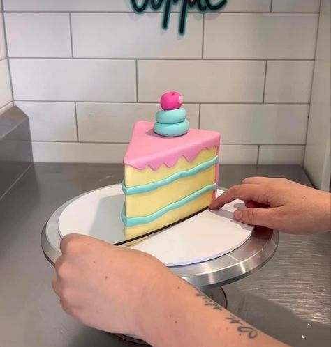 Fake Looking Slice of Cake Comic Cake Slice, Sliced Cake Design, Fake Slice Of Cake, Clay Cake Slice, Cartoon Cake Slice, Cake Slice Aesthetic, Fake Cake Slice, Comic Cake, Cake Recipes Uk