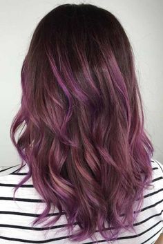 Light Purple Highlights Brown Hair, Lilac Highlights Brown Hair, Shorthairstyles Curly, Chocolate Lilac Hair, Lilac Shades, Hairstyles Diy, Golden Brown Hair, Hair Dyed, Taper Fade Haircut