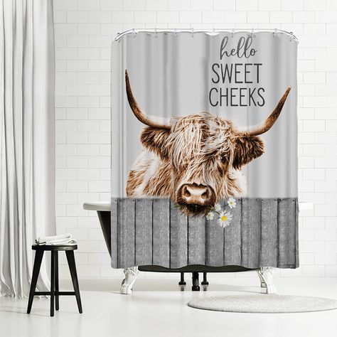 Cow Shower Curtain, Grey Farmhouse, Animal Shower Curtain, Waffle Weave Shower Curtain, Country Cow, Longhorn Cow, Hello Sweet Cheeks, Bathroom Curtain, Funny Bathroom