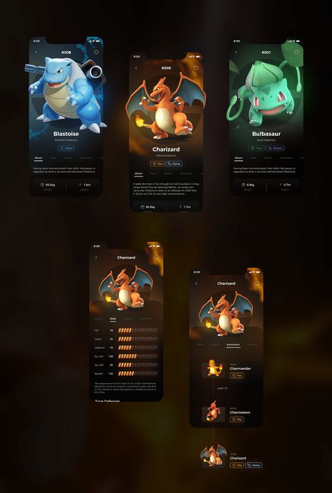 Cards Game Design, Pokedex App, Game App Design, Gamification Design, Mobile Game Ui, Pokemon App, Profile Ui, Pokemon Website, Ux Design Process