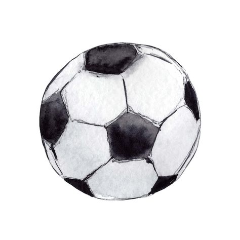 Watercolor Soccer Ball, Football Ball Aesthetic, Football Ball Drawing, Football Cartoon Drawing, Football Illustration Art, Soccer Ball Painting, Watercolour Football, Soccer Ball Aesthetic, Soccer Ball Cartoon