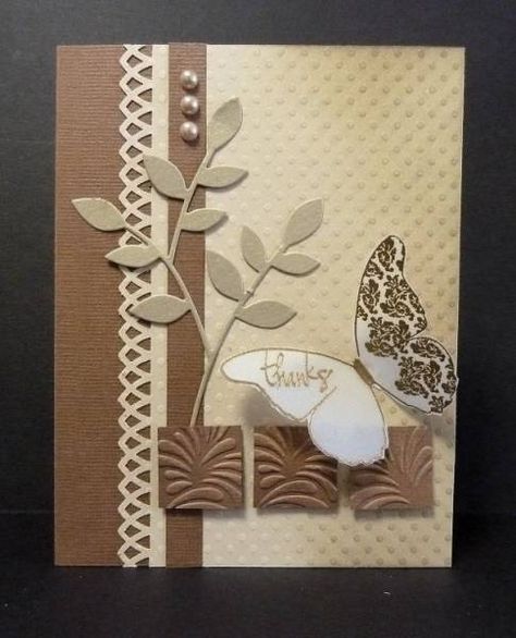 Brown Cards Handmade, Neutral Butterfly, Butterfly Border, Brown Pearls, Memory Box Cards, Brown Butterfly, Butterfly Card, Nice Ideas, Embossed Cards