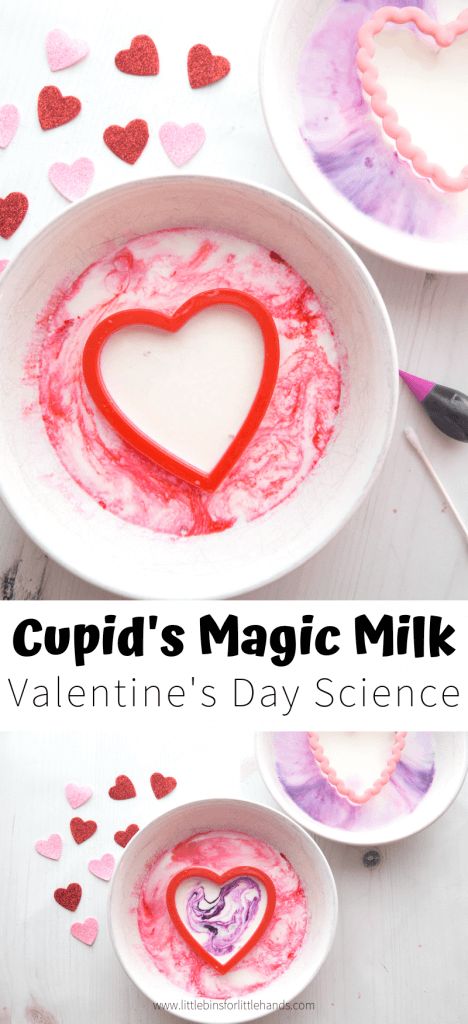 Valentine Science Experiments, Valentine Stem Activities, Milk Experiment, Milk Science Experiment, Preschool Valentines Activities, Magic Milk, Science Valentines, Kids Valentines Day, School Valentines