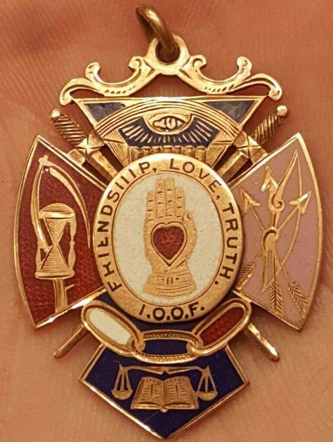 Circa 1915 IOOF symbols Freemason Secrets, Secret Society Symbols, Masonic Art, Odd Fellows, Masonic Symbols, Occult Symbols, Charitable Organizations, Secret Society, Badge Design