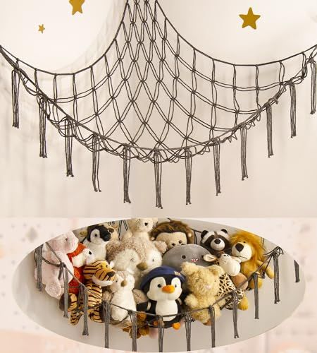 mirolam Stuffed Animals Hammock Net Corner-Hanging Stuff Animal Toy Storage Organizer for Plush Plushie Room Bedroom Nursery Decor Toy Storage Organization Plushie Room, Hammock Storage, Storage Hammock, Animal Hammock, Stuffed Animal Net, Hanging Net, Stuffed Animal Hammock, Macrame Cat Hammock, Hammock Netting