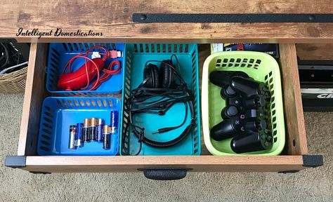 Using Drawers To Organize Game System Accessories Organizing Video Games, Video Game Controller Storage, Game Controller Storage, Organize Games, Controller Storage, Video Game Controllers, Fall Pumpkin Crafts, Patriotic Food, Game Organization