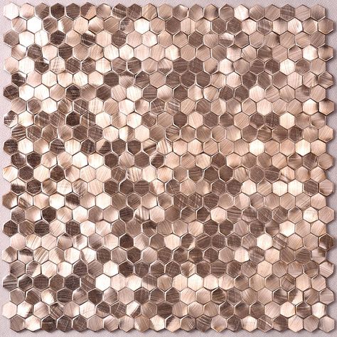 Metallic Kitchen Tiles, Rose Gold Hexagon Stainless Steel Mosaic Metallic Tiles Bathroom, Gold Tiles Kitchen, Metallic Tiles Kitchen, Metallic Kitchen, Copper Mosaic Tile, Metallic Tile, Gold Mosaic Tile, Metallic Wall Tiles, Bathroom Mosaic