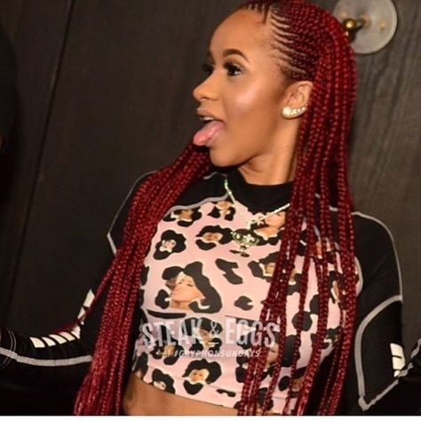 Cardi B Official IG (@iamcardib) • Instagram photos and videos ❤ liked on Polyvore featuring tops, cardigans, red cardigan, cardigan top and red top Cardi B Braids, Cornrow Box Braids, Bob Box Braids Styles, Red Box Braids, Cornrows Braids For Black Women, Cornrow Braids, Braids For Black, Blonde Box Braids, Long Box Braids