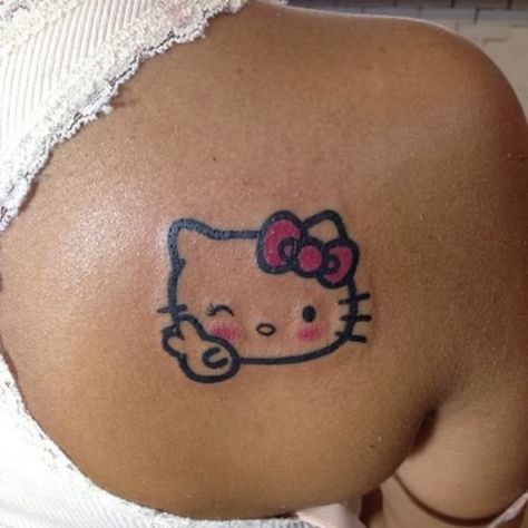 Hello Kitty Tattoo, Kitty Tattoo, Hello Kitty Design, Cute Hand Tattoos, Hello Kitty Tattoos, Pretty Hand Tattoos, Sharpie Tattoos, Cartoon Character Tattoos, Black Girls With Tattoos