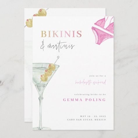 Bikinis and Martinis Bachelorette Weekend Invite Zazzle Martinis And Bikinis Bachelorette, Martinis And Bikinis, Martini Party, Bachelorette Weekend Invitations, Bachelorette Party Weekend, Bachelorette Party Invitation, Bachelorette Party Beach, Bachelorette Party Planning, Bridal Bachelorette Party