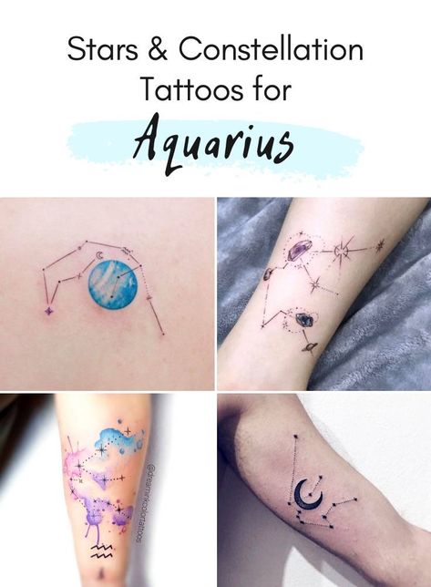 Tattoo Ideas For Aquarius, Aquarius Symbol Tattoo, Crossed Arrow Tattoos, Aquarius Tattoos, Star Constellation Tattoo, Aquarius Constellation Tattoo, Aries Constellation Tattoo, Creative Tattoo Ideas, Globe Tattoos