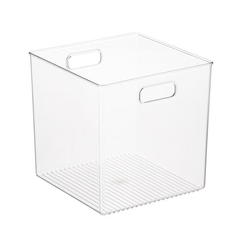 Linus Cube Bins with Handles | The Container Store Kids Art Storage, Stackable Plastic Storage Bins, Front Closet, Laundry Room Closet, Affordable Storage, Boy’s Room, Integrated Handles, Plastic Storage Bins, Organize Fabric