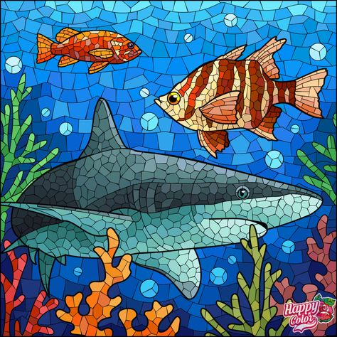 Happy Pictures, Mosaic Artwork, Great White Shark, Stained Glass Mosaic, Happy Colors, Coloring Pictures, Creature Art, Mosaic Art, Art Classes